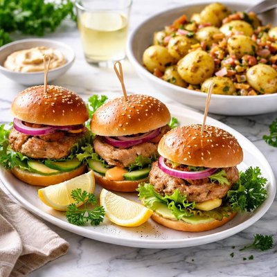 Image of Turkey Mini Burgers with Warm Potato Salad