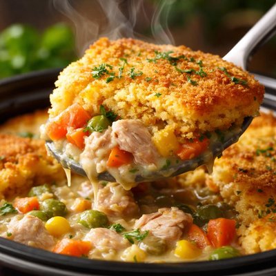 Image of Turkey Pot Pie with Cornbread Crust for the Crock Pot