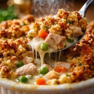Image of Turkey Pot Pie with Stuffing Crust Using Leftovers