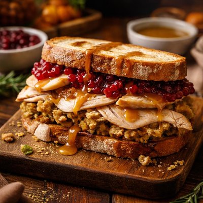 Image of Turkey Sandwich Made with Thanksgiving Leftovers