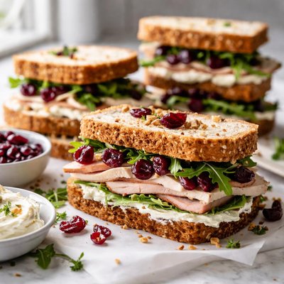 Image of Turkey Sandwiches with Dried Cranberries and Cream Cheese