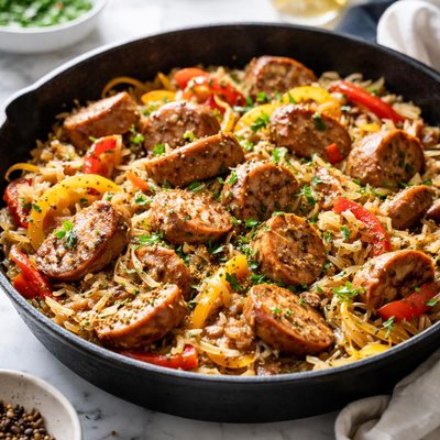 Image of Turkey Sausage and Kraut Skillet