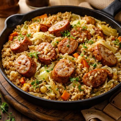 Image of Turkey Sausage with Cabbage and Barley
