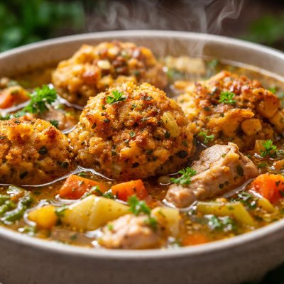 Image of Turkey Soup with Corn Stuffing Fritters