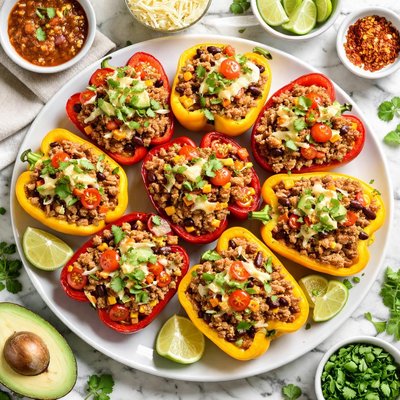 Image of Turkey Stuffed Yellow Red Bell Peppers