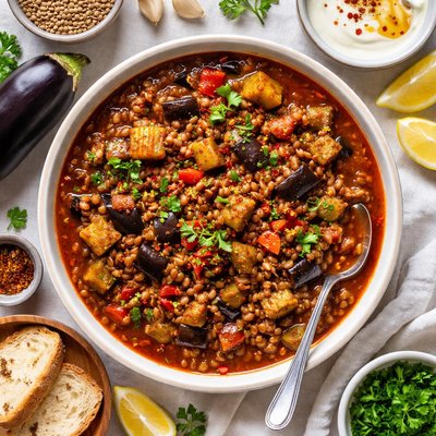 Image of Turkish Eggplant Aubergine Lentil Stew