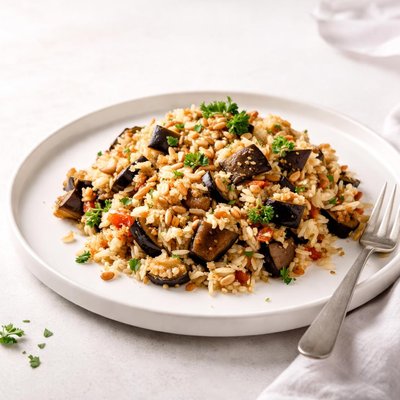 Image of Turkish Eggplant Aubergine Pilaf Patlicanli Pilav