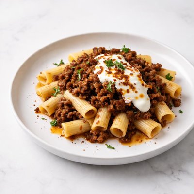 Image of Turkish Pasta with Ground Beef Yogurtlu Kiymali Makarna Glute