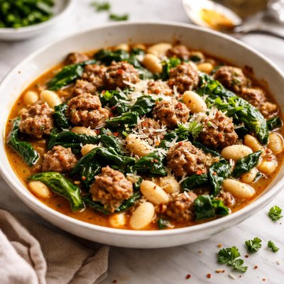 Image of Tuscan Sausage Spinach and Cannellini Beans