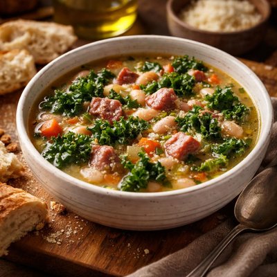 Image of Tuscan White Bean Soup with Ham and Kale