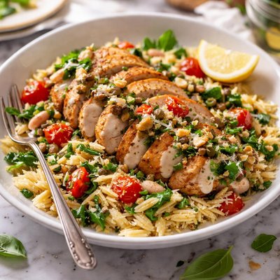 Image of Tuscany Chicken and Orzo with Bean Dressing