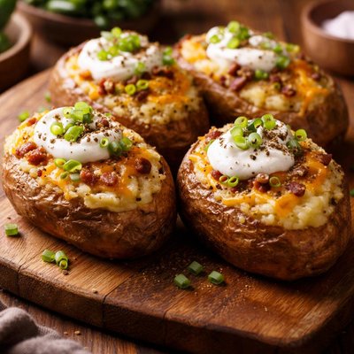 Image of Twice Baked Potatoes with Sour Cream and Green Onions