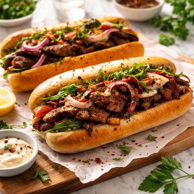 Image of Twice Marinated Steak Hoagies