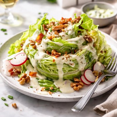 Image of Twisted Iceberg Lettuce Salad with Warm Gorgonzola Dressing