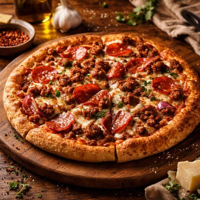 Image of Two Meat Pizza with Wheat Crust