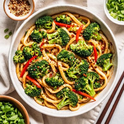 Image of Udon Noodles with Broccoli