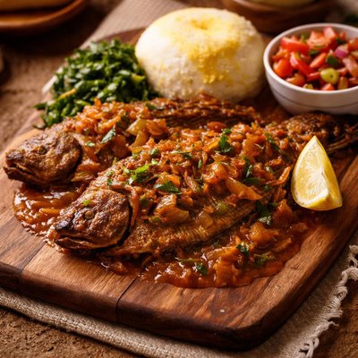 Image of Ugandan Bufuke with Onion Sauce