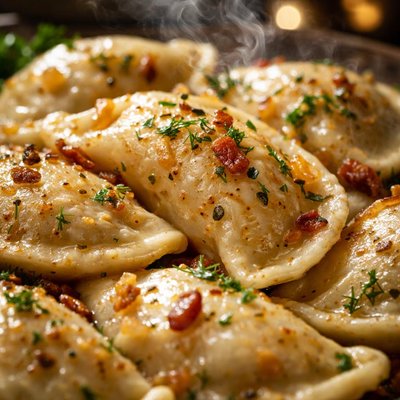 Image of Ukrainian Best Potato Perogies Varenyky in Brown Butter