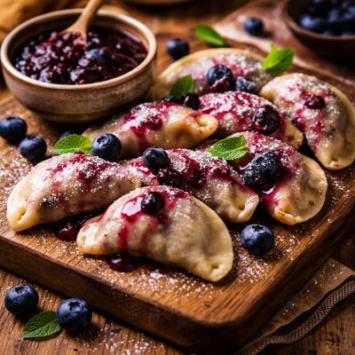 Image of Ukrainian Blueberry Varenyky W Blueberry Sauce Perogy Pierogi
