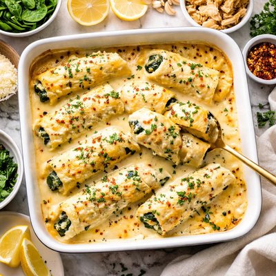 Image of Ultimate Crab and Spinach Manicotti with Parmesan Cheese Sauce