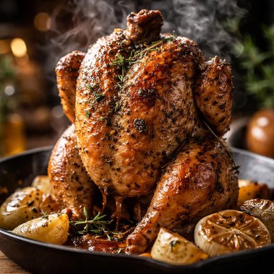 Image of Upright Chicken in the Oven with Garlic and Cider