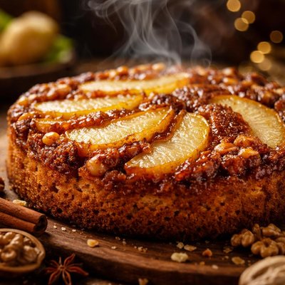 Image of Upside Down Pear Walnut Cake