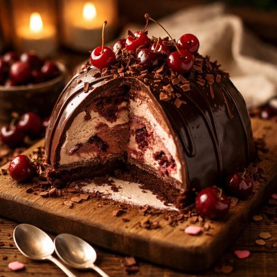 Image of Valentine Chocolate Cherry Ice Cream Bombe
