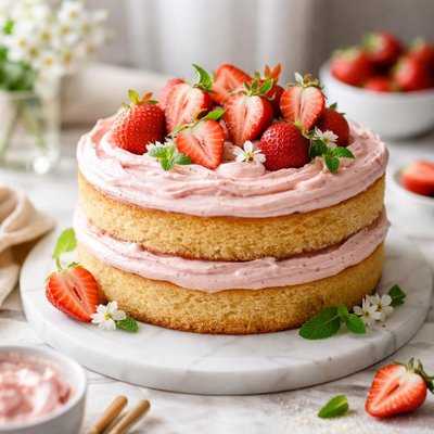 Image of Vanilla Cake with Strawberry Cream Frosting