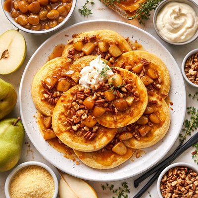 Image of Vanilla Cornmeal Griddle Cakes with Pears