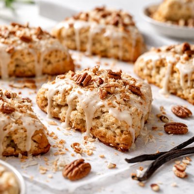Image of Vanilla Glazed Pecan Coconut Cookie Scones