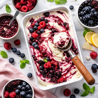 Image of Vanilla Ice Cream Swirled with Fresh Berry Puree