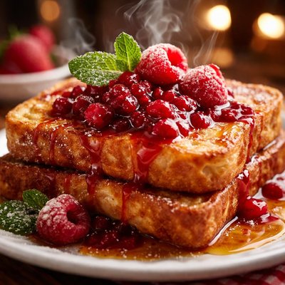 Image of Vanilla Maple French Toast with Raspberry Sauce