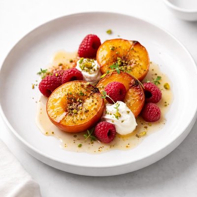 Image of Vanilla Roasted Peaches with Raspberries