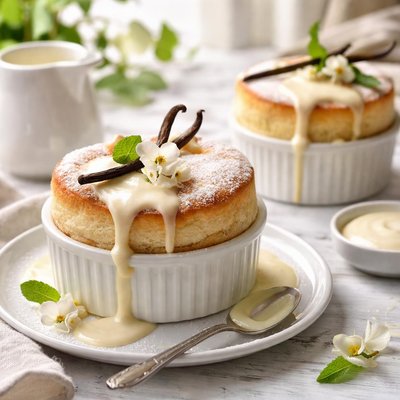 Image of Vanilla Souffles with Vanilla Creme Sauce