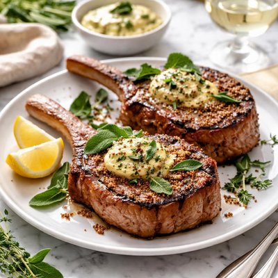 Image of Veal Chops with Mustard Sage Butter