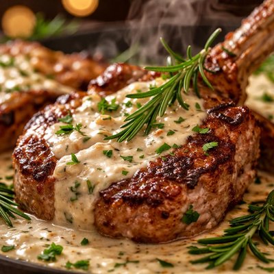 Image of Veal Chops with Rosemary Cream Sauce