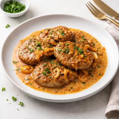 Image of Veal Scallops in a Creamy Paprika Onion Sauce