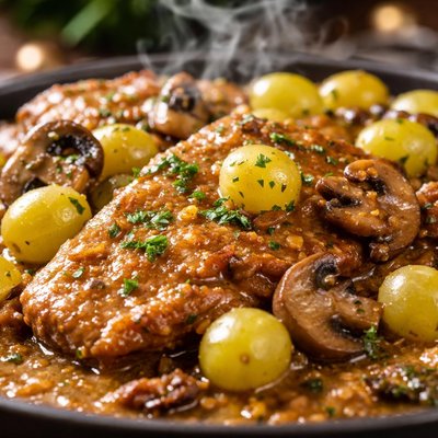 Image of Veal Scaloppine with Grapes and Mushrooms