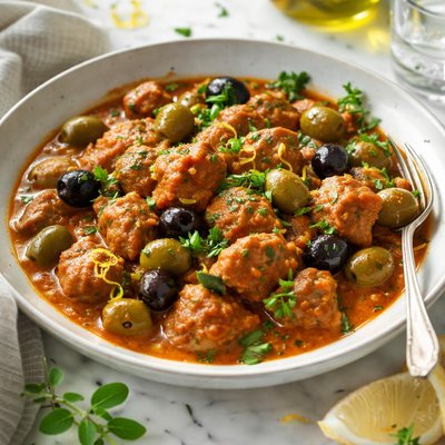 Image of Veal Stew or Beef or Pork with Olives and Ouzo