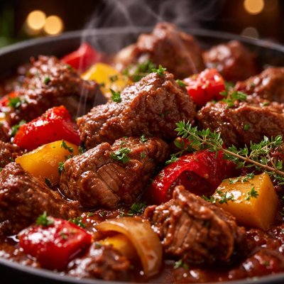 Image of Veal Stew with Red Wine and Peppers