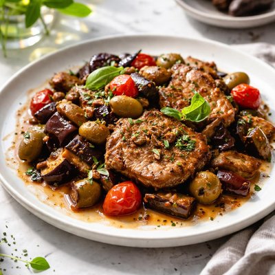 Image of Veal with Eggplant Aubergine and Olives