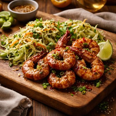 Image of Vegemite Asian Prawns with Green Slaw