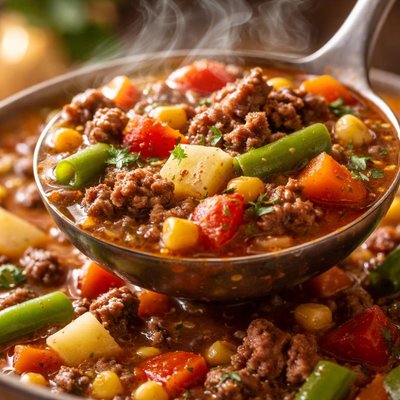 Image of Vegetable and Ground Beef Soup