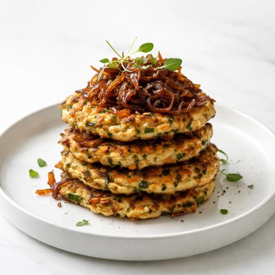 Image of Vegetable Fritters with Caramelised Onions