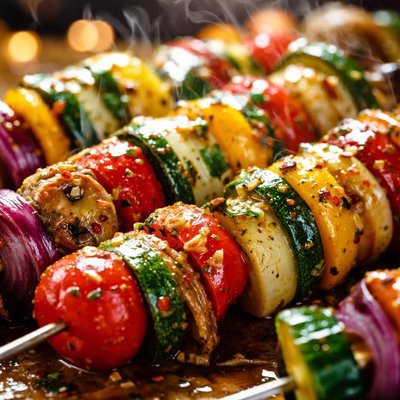 Image of Vegetable Kabobs with Seasoned Butter Sauce