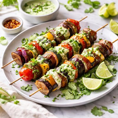 Image of Vegetable Kebabs with Coriander Coconut Cream Sauce