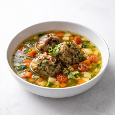 Image of Vegetable Soup with Eggplant Aubergine Dumplings