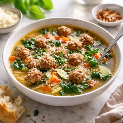 Image of Vegetable Soup with Tiny Meatballs