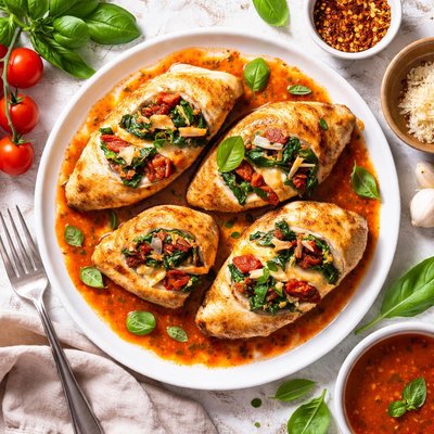 Image of Vegetable Stuffed Chicken Breasts with Tomato Basil Coulis