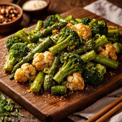Image of Vegetables Oriental Style Asparagus Broccoli or Cauliflower